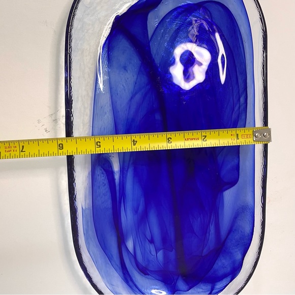Glass Cobalt Blue Swirl Trinket Serving Tray Dish - Picture 14 of 15